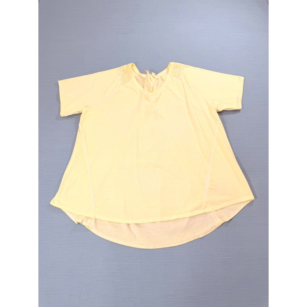 Cato Lace Up Back Top Women 18/20W Yellow Good Crochet Trim High Low Knit